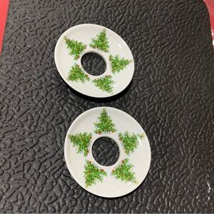 Biedermann West Germany porcelain floral wax drip candle rings vintage holiday